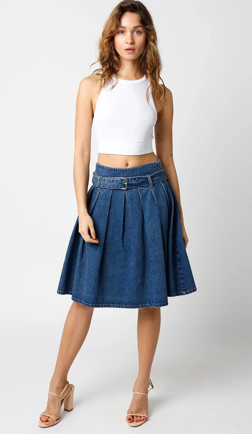 Dalya Denim Pleat Skirt