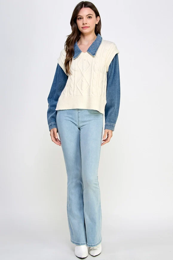 Lana Denim Sweater Top - Image 3