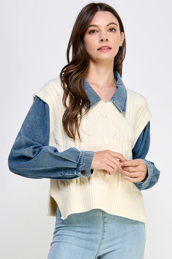 Lana Denim Sweater Top - Image 4