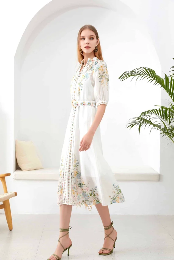 Royalty Floral Linen Dress - Image 3