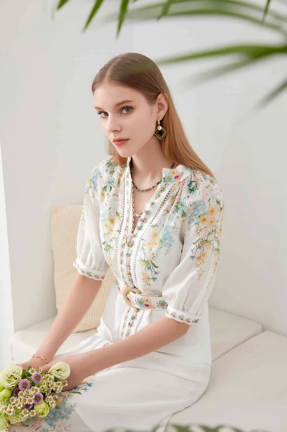 Royalty Floral Linen Dress - Image 4