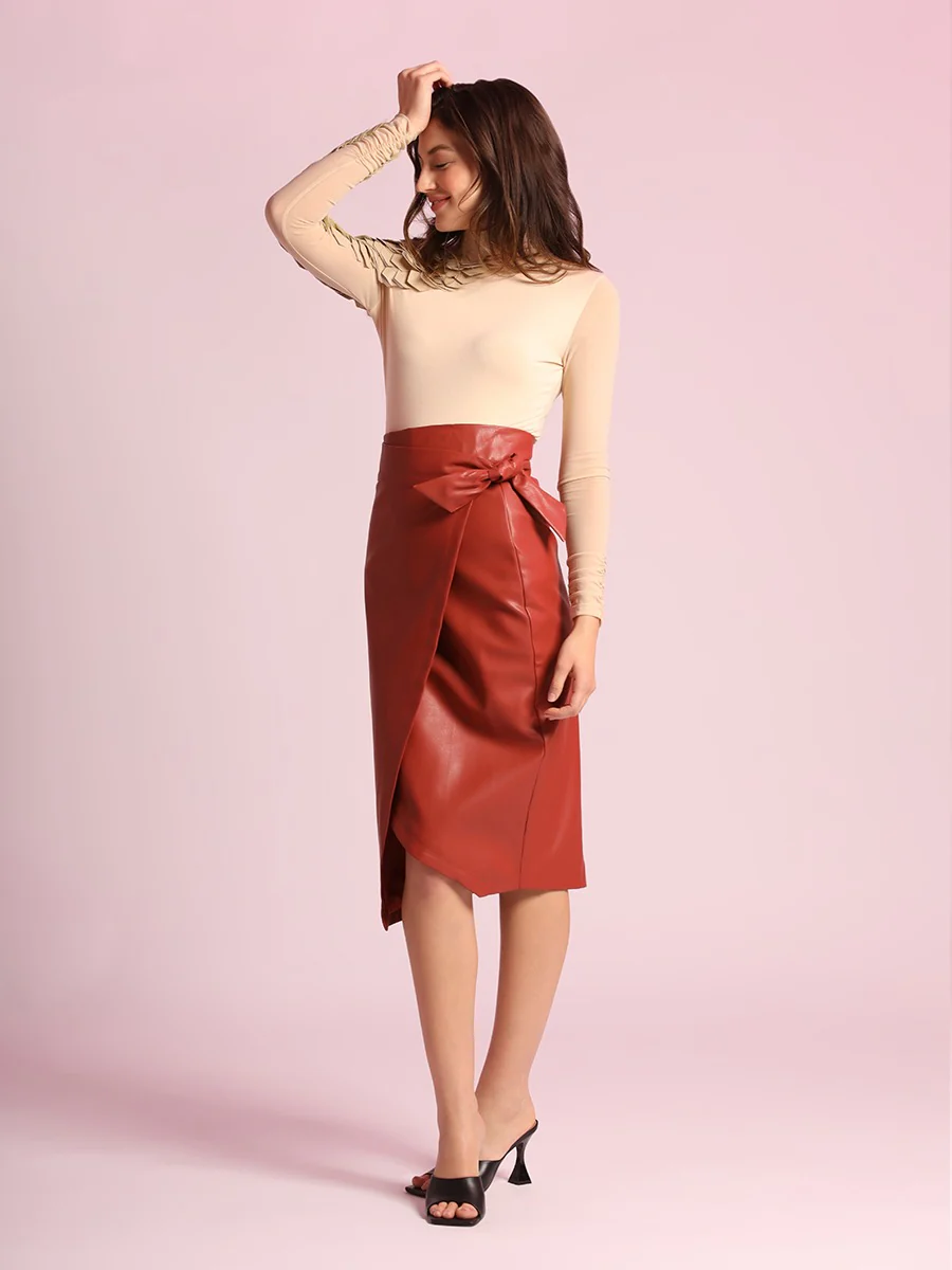 Grace Leather Wrap Skirt - Image 3
