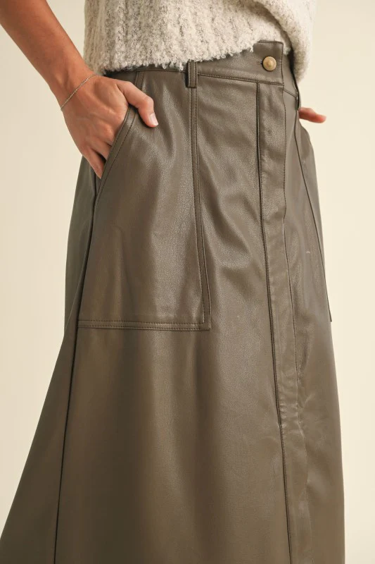Marcy Midi Leather Skirt - Image 3