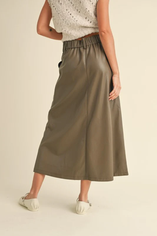 Marcy Midi Leather Skirt - Image 4
