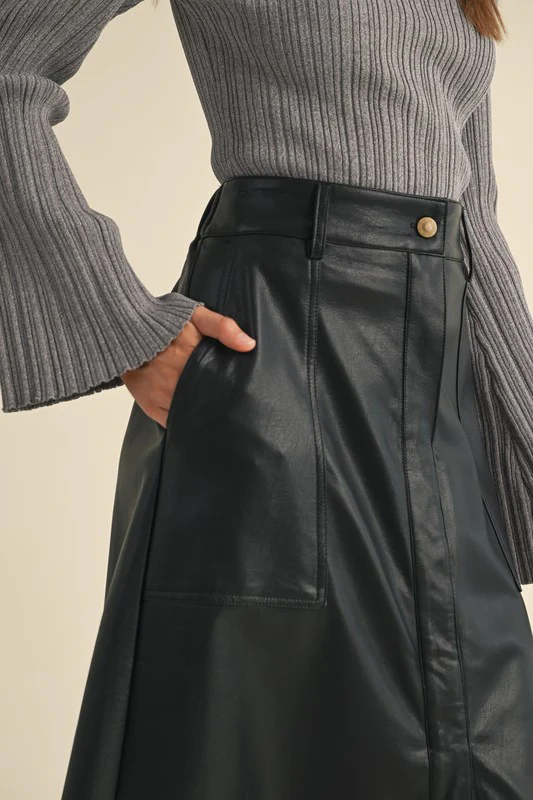 Marcy Midi Leather Skirt - Image 5