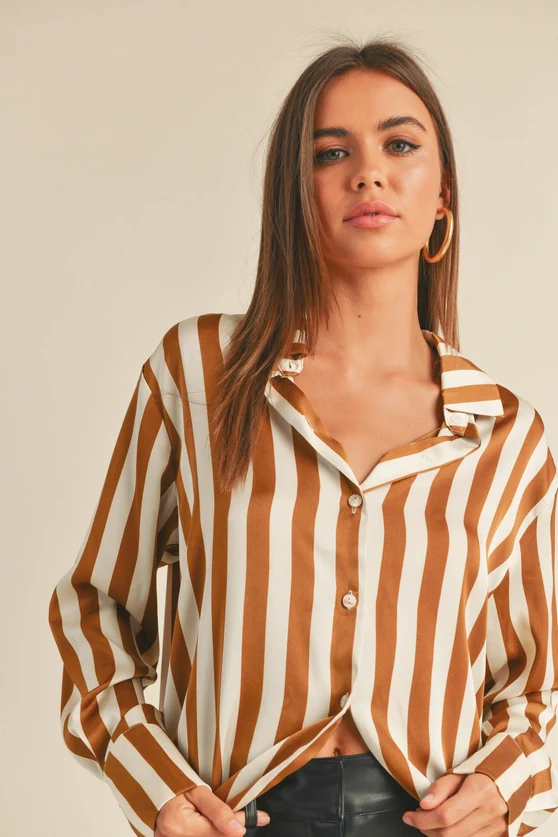 Toffee Striped Blouse - Image 2