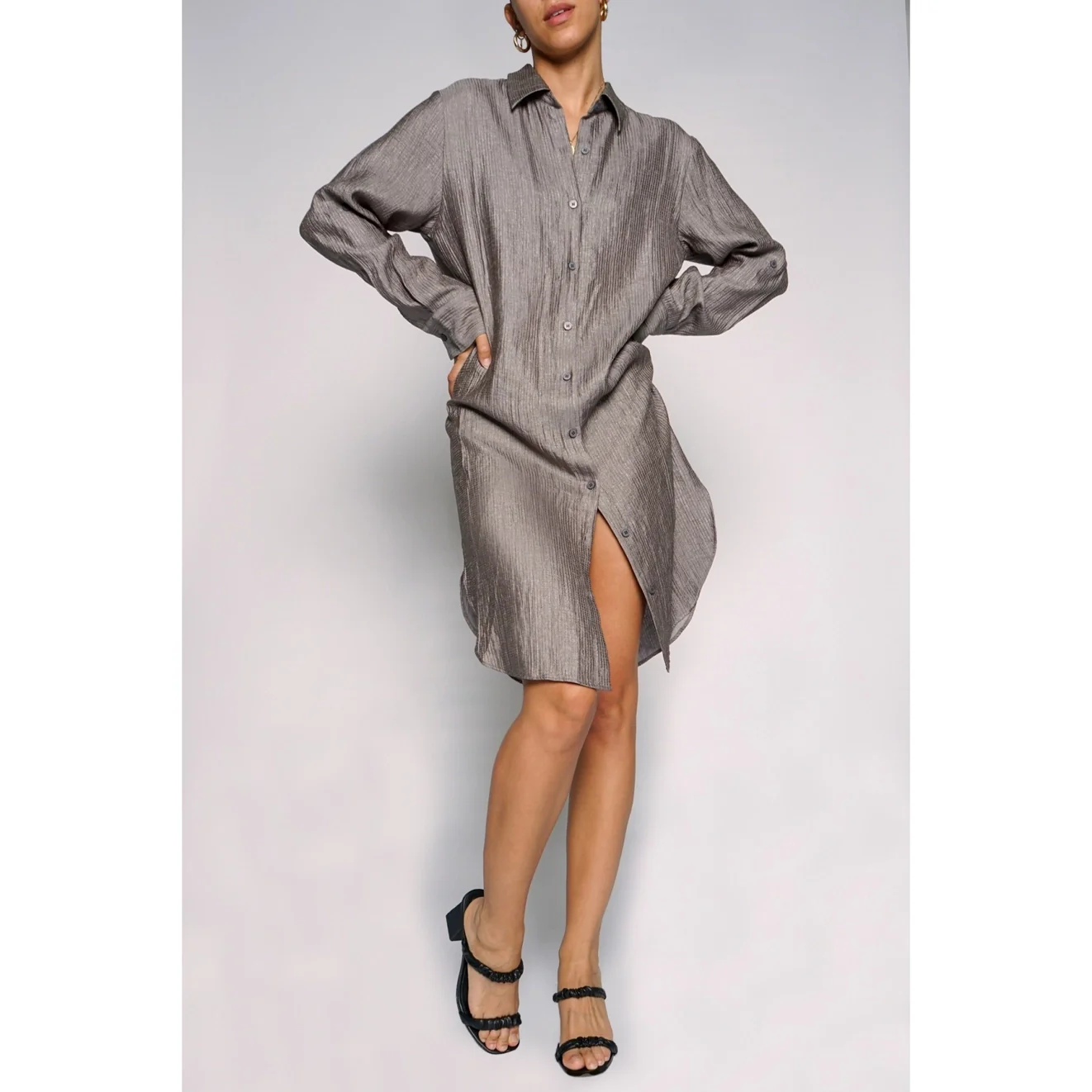 Crinkle Shirt Dress - Image 10
