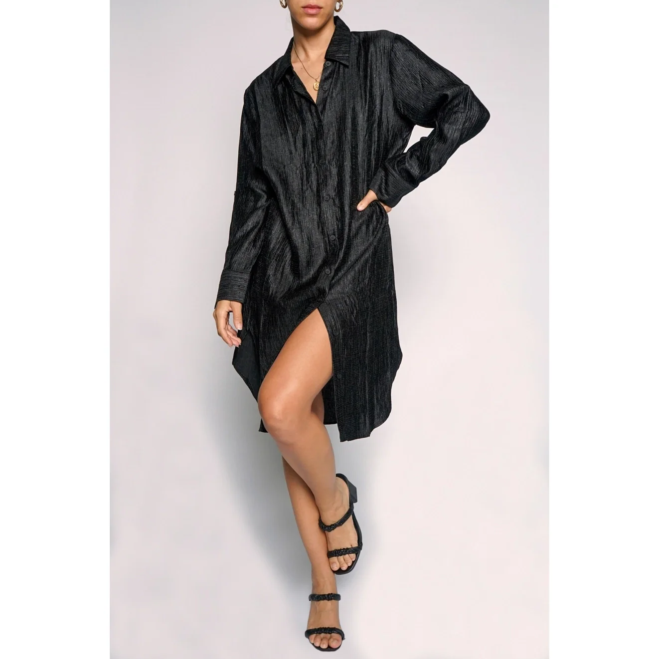 Crinkle Shirt Dress - Image 5