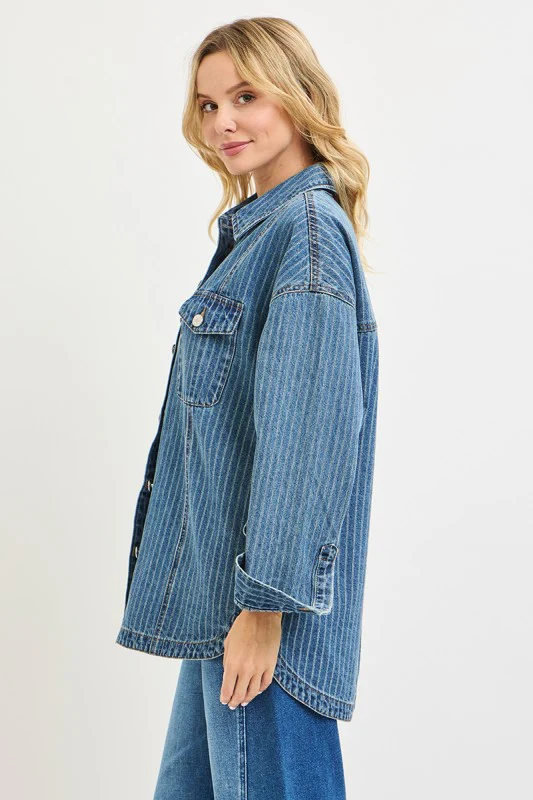 Indigo Stripe Denim Shacket - Image 3