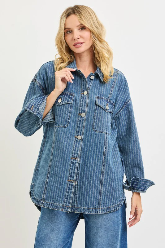Indigo Stripe Denim Shacket - Image 4