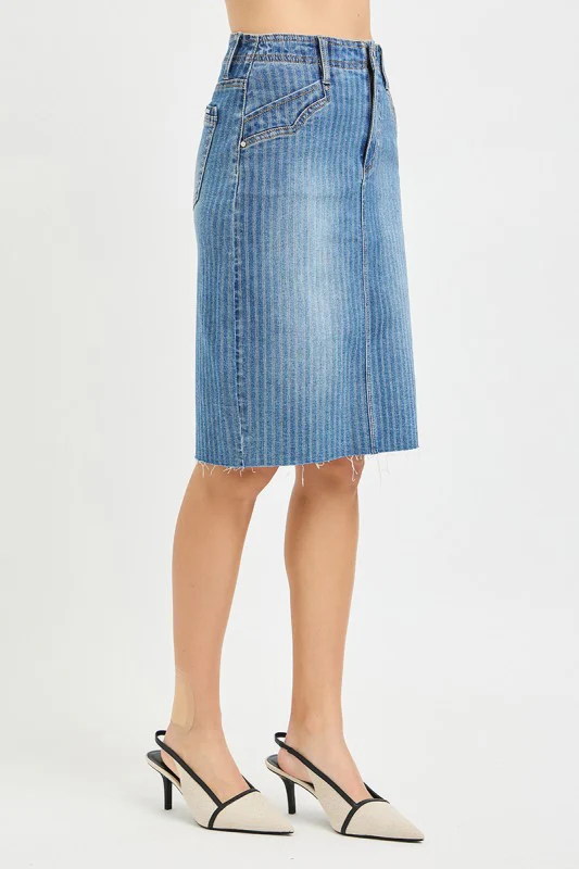 Indigo Striped Denim Skirt - Image 3