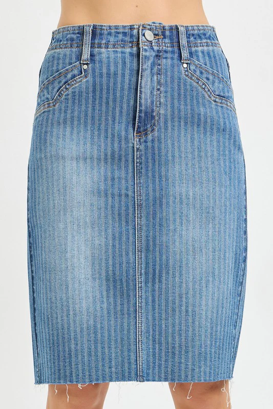 Indigo Striped Denim Skirt - Image 5